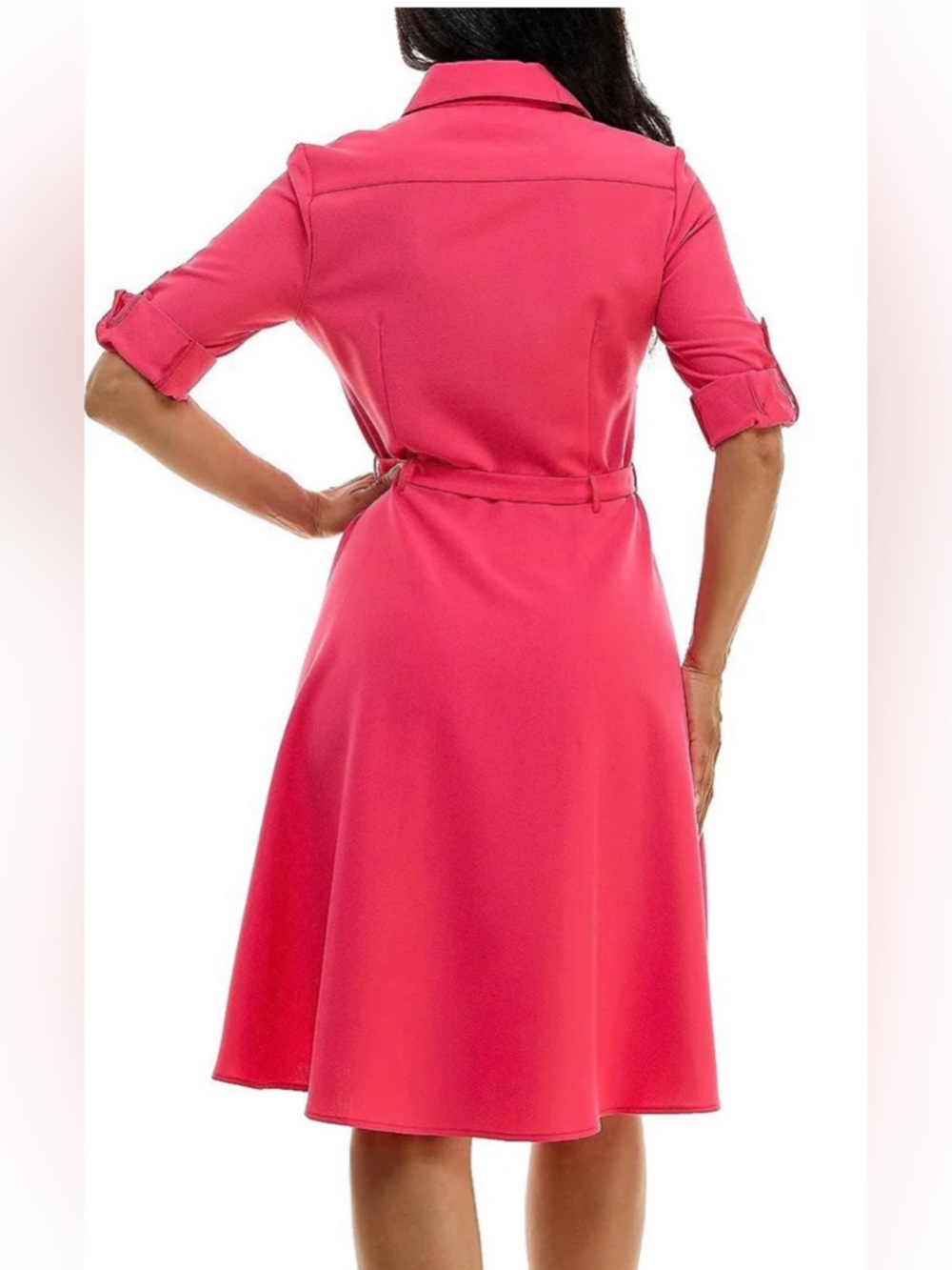 Sharagano Coral Pink Button-Front Tie-Waist Shirt Midi Dress - Picture 2 of 9